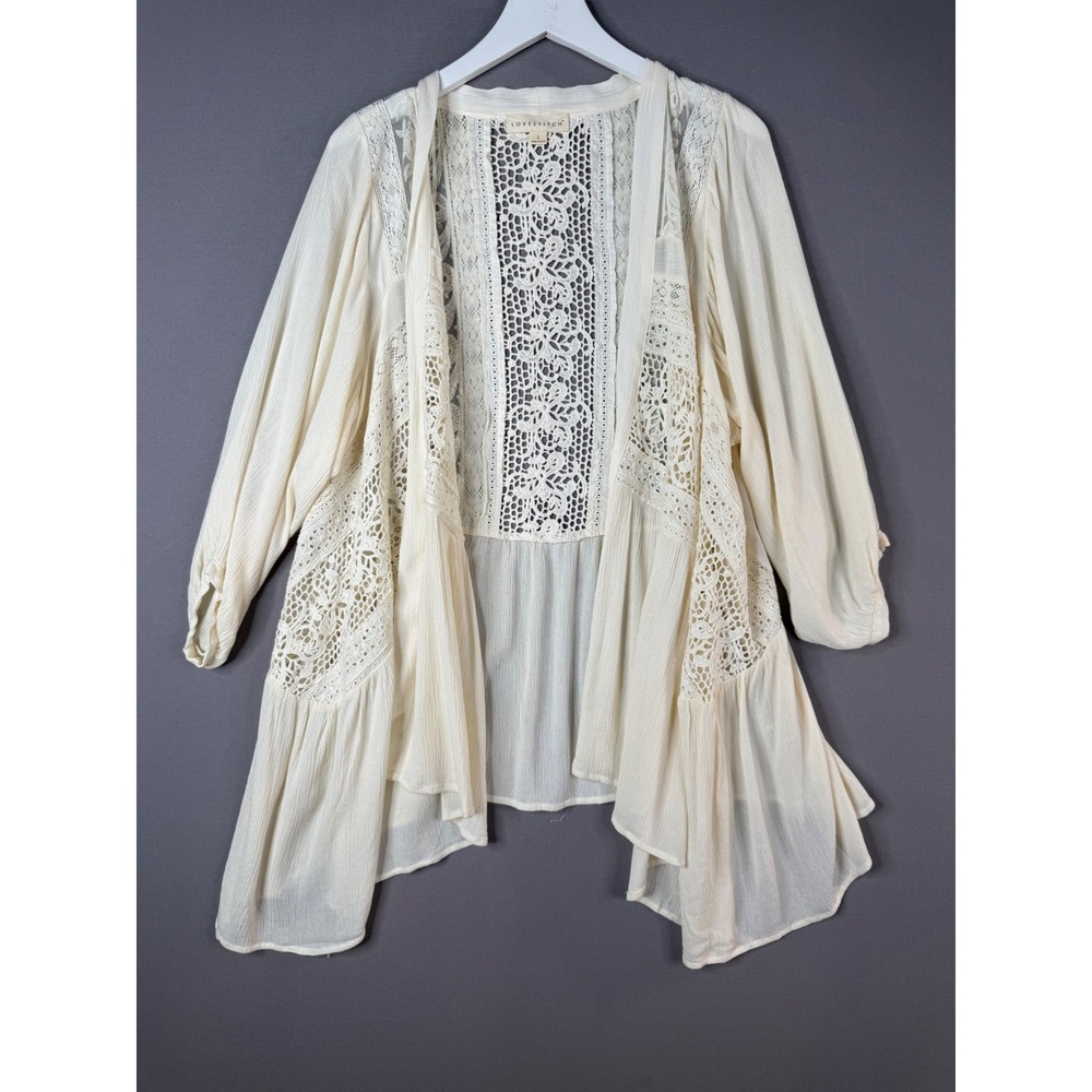 Lovestitch Lace Kimono Cardigan Women L Cream Boho Etheral Romantic Cottagecore